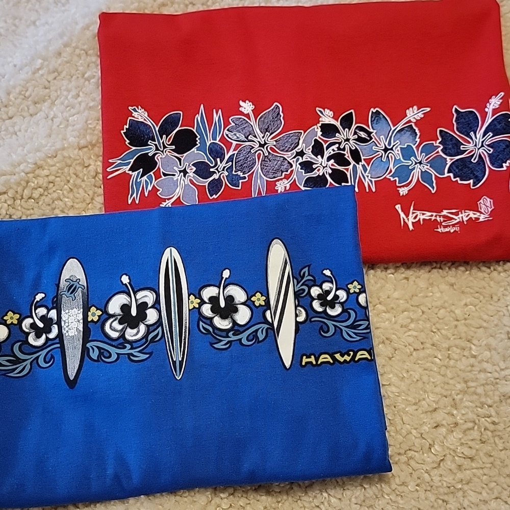 2 Hawaiian T-shirts 2XL Blue & Red